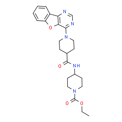 ChemSpider 2D Image | Ethyl 4-({[1-([1]benzofuro[3,2-d]pyrimidin-4-yl)-4-piperidinyl]carbonyl}amino)-1-piperidinecarboxylate | C24H29N5O4