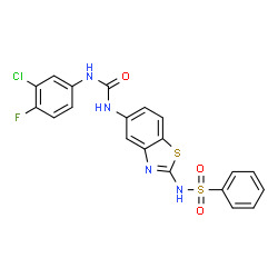 ChemSpider 2D Image | N-(5-{[(3-Chloro-4-fluorophenyl)carbamoyl]amino}-1,3-benzothiazol-2-yl)benzenesulfonamide | C20H14ClFN4O3S2