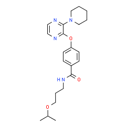 ChemSpider 2D Image | N-(3-Isopropoxypropyl)-4-{[3-(1-piperidinyl)-2-pyrazinyl]oxy}benzamide | C22H30N4O3