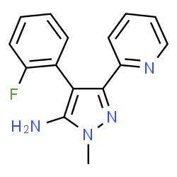 ChemSpider 2D Image | 4-(2-Fluorophenyl)-1-methyl-3-(2-pyridinyl)-1H-pyrazol-5-amine | C15H13FN4