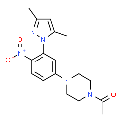 ChemSpider 2D Image | 1-{4-[3-(3,5-Dimethyl-1H-pyrazol-1-yl)-4-nitrophenyl]-1-piperazinyl}ethanone | C17H21N5O3