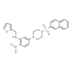 ChemSpider 2D Image | N-(2-Furylmethyl)-5-[4-(2-naphthylsulfonyl)-1-piperazinyl]-2-nitroaniline | C25H24N4O5S