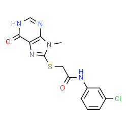 ChemSpider 2D Image | N-(3-Chlorophenyl)-2-[(6,9-dihydro-9-methyl-6-oxo-1H-purin-8-yl)thio]acetamide | C14H12ClN5O2S