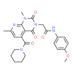 ChemSpider 2D Image | 2-[1,7-Dimethyl-2,4-dioxo-5-(1-piperidinylcarbonyl)-1,4-dihydropyrido[2,3-d]pyrimidin-3(2H)-yl]-N-(4-methoxyphenyl)acetamide | C24H27N5O5