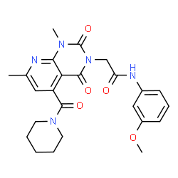 ChemSpider 2D Image | 2-[1,7-Dimethyl-2,4-dioxo-5-(1-piperidinylcarbonyl)-1,4-dihydropyrido[2,3-d]pyrimidin-3(2H)-yl]-N-(3-methoxyphenyl)acetamide | C24H27N5O5