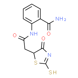 ChemSpider 2D Image | 2-[2-(4-oxo-2-sulfanyl-5H-1,3-thiazol-5-yl)acetamido]benzamide | C12H11N3O3S2