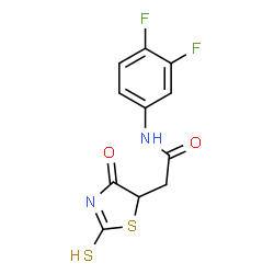 ChemSpider 2D Image | N-(3,4-Difluorophenyl)-2-(4-oxo-2-thioxo-1,3-thiazolidin-5-yl)acetamide | C11H8F2N2O2S2