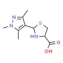 ChemSpider 2D Image | 2-(1,3,5-trimethylpyrazol-4-yl)-1,3-thiazolidine-4-carboxylic acid | C10H15N3O2S