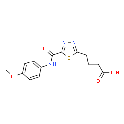 ChemSpider 2D Image | 4-{5-[(4-Methoxyphenyl)carbamoyl]-1,3,4-thiadiazol-2-yl}butanoic acid | C14H15N3O4S