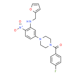 ChemSpider 2D Image | (4-Fluorophenyl)(4-{3-[(2-furylmethyl)amino]-4-nitrophenyl}-1-piperazinyl)methanone | C22H21FN4O4