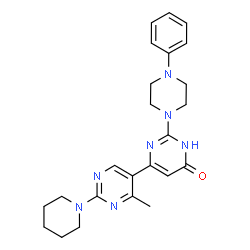 ChemSpider 2D Image | 4'-Methyl-2-(4-phenyl-1-piperazinyl)-2'-(1-piperidinyl)-4,5'-bipyrimidin-6(1H)-one | C24H29N7O