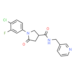 ChemSpider 2D Image | 1-(4-Chloro-3-fluorophenyl)-5-oxo-N-(3-pyridinylmethyl)-3-pyrrolidinecarboxamide | C17H15ClFN3O2