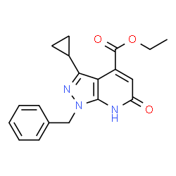 ChemSpider 2D Image | ethyl 1-benzyl-3-cyclopropyl-6-oxo-7H-pyrazolo[3,4-b]pyridine-4-carboxylate | C19H19N3O3