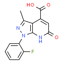 ChemSpider 2D Image | 1-(2-fluorophenyl)-3-methyl-6-oxo-7H-pyrazolo[3,4-b]pyridine-4-carboxylic acid | C14H10FN3O3