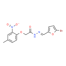 ChemSpider 2D Image | N'-[(E)-(5-Bromo-2-furyl)methylene]-2-(4-methyl-2-nitrophenoxy)acetohydrazide | C14H12BrN3O5