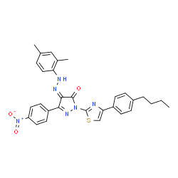 ChemSpider 2D Image | (4Z)-2-[4-(4-Butylphenyl)-1,3-thiazol-2-yl]-4-[(2,4-dimethylphenyl)hydrazono]-5-(4-nitrophenyl)-2,4-dihydro-3H-pyrazol-3-one | C30H28N6O3S