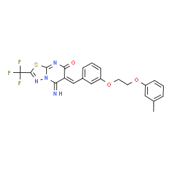 ChemSpider 2D Image | (6Z)-5-Imino-6-{3-[2-(3-methylphenoxy)ethoxy]benzylidene}-2-(trifluoromethyl)-5,6-dihydro-7H-[1,3,4]thiadiazolo[3,2-a]pyrimidin-7-one | C22H17F3N4O3S