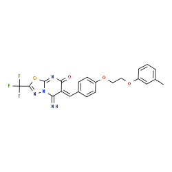 ChemSpider 2D Image | (6Z)-5-Imino-6-{4-[2-(3-methylphenoxy)ethoxy]benzylidene}-2-(trifluoromethyl)-5,6-dihydro-7H-[1,3,4]thiadiazolo[3,2-a]pyrimidin-7-one | C22H17F3N4O3S
