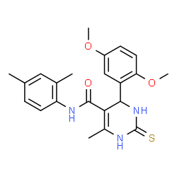 ChemSpider 2D Image | 4-(2,5-Dimethoxyphenyl)-N-(2,4-dimethylphenyl)-6-methyl-2-thioxo-1,2,3,4-tetrahydro-5-pyrimidinecarboxamide | C22H25N3O3S