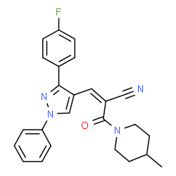 ChemSpider 2D Image | (2Z)-3-[3-(4-Fluorophenyl)-1-phenyl-1H-pyrazol-4-yl]-2-[(4-methyl-1-piperidinyl)carbonyl]acrylonitrile | C25H23FN4O