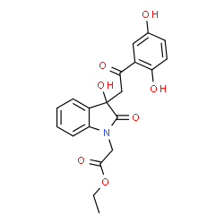 ChemSpider 2D Image | Ethyl {3-[2-(2,5-dihydroxyphenyl)-2-oxoethyl]-3-hydroxy-2-oxo-2,3-dihydro-1H-indol-1-yl}acetate | C20H19NO7