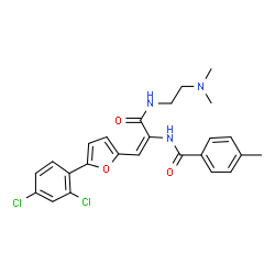 ChemSpider 2D Image | N-[(1E)-1-[5-(2,4-Dichlorophenyl)-2-furyl]-3-{[2-(dimethylamino)ethyl]amino}-3-oxo-1-propen-2-yl]-4-methylbenzamide | C25H25Cl2N3O3