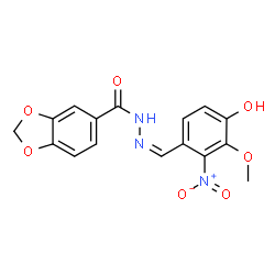 ChemSpider 2D Image | N'-[(Z)-(4-Hydroxy-3-methoxy-2-nitrophenyl)methylene]-1,3-benzodioxole-5-carbohydrazide | C16H13N3O7