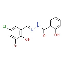 ChemSpider 2D Image | N'-[(E)-(3-Bromo-5-chloro-2-hydroxyphenyl)methylene]-2-hydroxybenzohydrazide | C14H10BrClN2O3