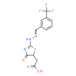 ChemSpider 2D Image | (4-Oxo-2-{2-[3-(trifluoromethyl)benzylidene]hydrazino}-4,5-dihydro-1,3-thiazol-5-yl)acetic acid | C13H10F3N3O3S