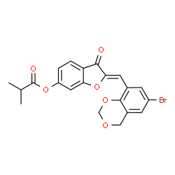 ChemSpider 2D Image | (2Z)-2-[(6-Bromo-4H-1,3-benzodioxin-8-yl)methylene]-3-oxo-2,3-dihydro-1-benzofuran-6-yl 2-methylpropanoate | C21H17BrO6