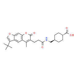 ChemSpider 2D Image | trans-4-[({3-[5-Methyl-3-(2-methyl-2-propanyl)-7-oxo-7H-furo[3,2-g]chromen-6-yl]propanoyl}amino)methyl]cyclohexanecarboxylic acid | C27H33NO6