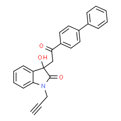 ChemSpider 2D Image | 3-(2-Biphenyl-4-yl-2-oxo-ethyl)-3-hydroxy-1-prop-2-ynyl-1,3-dihydro-indol-2-one | C25H19NO3