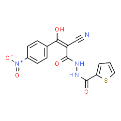 ChemSpider 2D Image | N'-[(2E)-2-Cyano-3-hydroxy-3-(4-nitrophenyl)-2-propenoyl]-2-thiophenecarbohydrazide | C15H10N4O5S