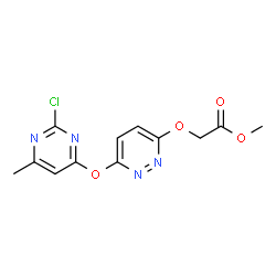 ChemSpider 2D Image | Methyl ({6-[(2-chloro-6-methyl-4-pyrimidinyl)oxy]-3-pyridazinyl}oxy)acetate | C12H11ClN4O4