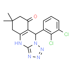 ChemSpider 2D Image | 9-(2,3-Dichlorophenyl)-6,6-dimethyl-5,6,7,9-tetrahydrotetrazolo[5,1-b]quinazolin-8(1H)-one | C16H15Cl2N5O