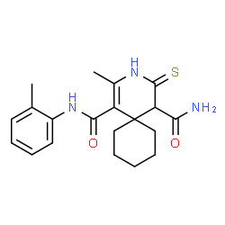 ChemSpider 2D Image | 2-Methyl-N~1~-(2-methylphenyl)-4-thioxo-3-azaspiro[5.5]undec-1-ene-1,5-dicarboxamide | C20H25N3O2S