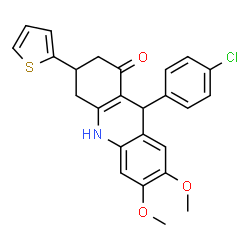 ChemSpider 2D Image | 9-(4-Chlorophenyl)-6,7-dimethoxy-3-(2-thienyl)-3,4,9,10-tetrahydro-1(2H)-acridinone | C25H22ClNO3S