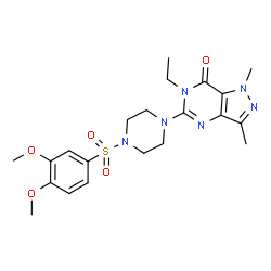 ChemSpider 2D Image | 5-{4-[(3,4-Dimethoxyphenyl)sulfonyl]-1-piperazinyl}-6-ethyl-1,3-dimethyl-1,6-dihydro-7H-pyrazolo[4,3-d]pyrimidin-7-one | C21H28N6O5S