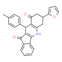 ChemSpider 2D Image | 7-(2-Furyl)-10-(4-methylphenyl)-6,7,8,10-tetrahydro-5H-indeno[1,2-b]quinoline-9,11-dione | C27H21NO3