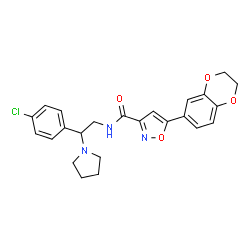 ChemSpider 2D Image | N-[2-(4-Chlorophenyl)-2-(1-pyrrolidinyl)ethyl]-5-(2,3-dihydro-1,4-benzodioxin-6-yl)-1,2-oxazole-3-carboxamide | C24H24ClN3O4