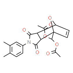 ChemSpider 2D Image | [4-(3,4-Dimethylphenyl)-3,5-dioxo-10-oxa-4-azatricyclo[5.2.1.0~2,6~]dec-8-en-1-yl]methylene diacetate | C21H21NO7