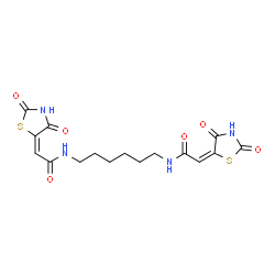 ChemSpider 2D Image | (2E,2'E)-N,N'-1,6-Hexanediylbis[2-(2,4-dioxo-1,3-thiazolidin-5-ylidene)acetamide] | C16H18N4O6S2