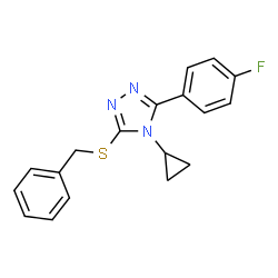 ChemSpider 2D Image | 3-(Benzylsulfanyl)-4-cyclopropyl-5-(4-fluorophenyl)-4H-1,2,4-triazole | C18H16FN3S