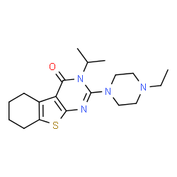 ChemSpider 2D Image | 2-(4-Ethyl-1-piperazinyl)-3-isopropyl-5,6,7,8-tetrahydro[1]benzothieno[2,3-d]pyrimidin-4(3H)-one | C19H28N4OS