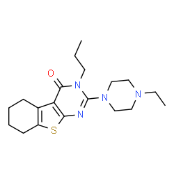 ChemSpider 2D Image | 2-(4-Ethyl-1-piperazinyl)-3-propyl-5,6,7,8-tetrahydro[1]benzothieno[2,3-d]pyrimidin-4(3H)-one | C19H28N4OS