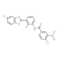 ChemSpider 2D Image | 4-Chloro-N-[3-(5-chloro-1,3-benzoxazol-2-yl)-2-methylphenyl]-3-nitrobenzamide | C21H13Cl2N3O4