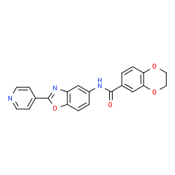 ChemSpider 2D Image | N-[2-(4-Pyridinyl)-1,3-benzoxazol-5-yl]-2,3-dihydro-1,4-benzodioxine-6-carboxamide | C21H15N3O4