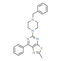ChemSpider 2D Image | 5-(4-Benzyl-1-piperazinyl)-2-methyl-7-phenyl[1,3]thiazolo[5,4-d]pyrimidine | C23H23N5S