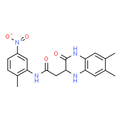 ChemSpider 2D Image | 2-(6,7-Dimethyl-3-oxo-1,2,3,4-tetrahydro-2-quinoxalinyl)-N-(2-methyl-5-nitrophenyl)acetamide | C19H20N4O4