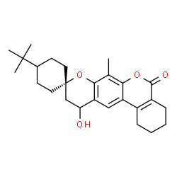 ChemSpider 2D Image | 11-Hydroxy-7-methyl-4'-(2-methyl-2-propanyl)-1,2,3,4,10,11-hexahydro-5H-spiro[benzo[c]pyrano[3,2-g]chromene-9,1'-cyclohexan]-5-one | C26H34O4